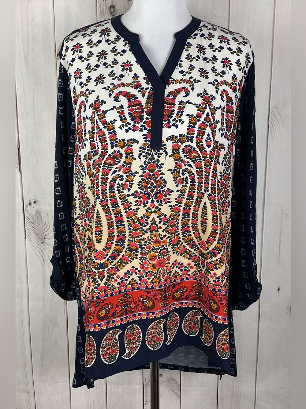 Cato Women’s Multicolor Hi Low Hem Stretch Knit Back Tunic Top Size XL NWT